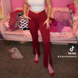 red amazon split hem flare pants